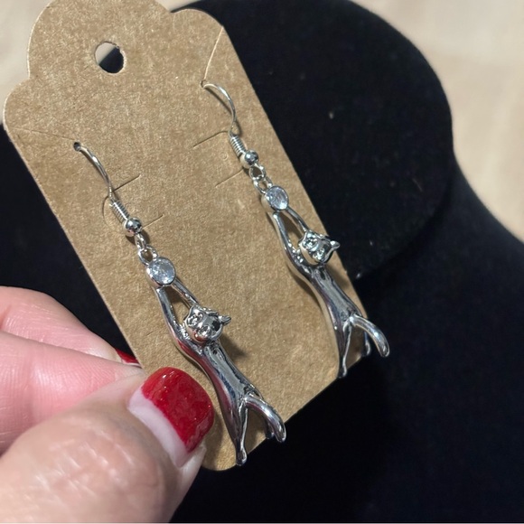 Cute Hanging Cat Dangle, Hook Earrings - Super Cute Kitty Cat Earring - Picture 10 of 13